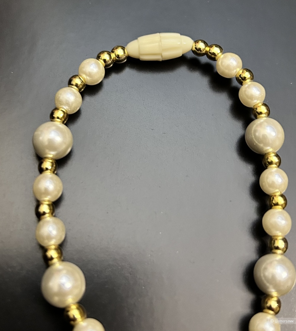 Ожерелье с золотыми бусинами и под жемчуг. Размер 43,5 см