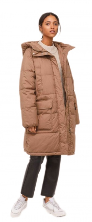 Пальто куртка пуховик с капюшоном H&M  бежевый, L