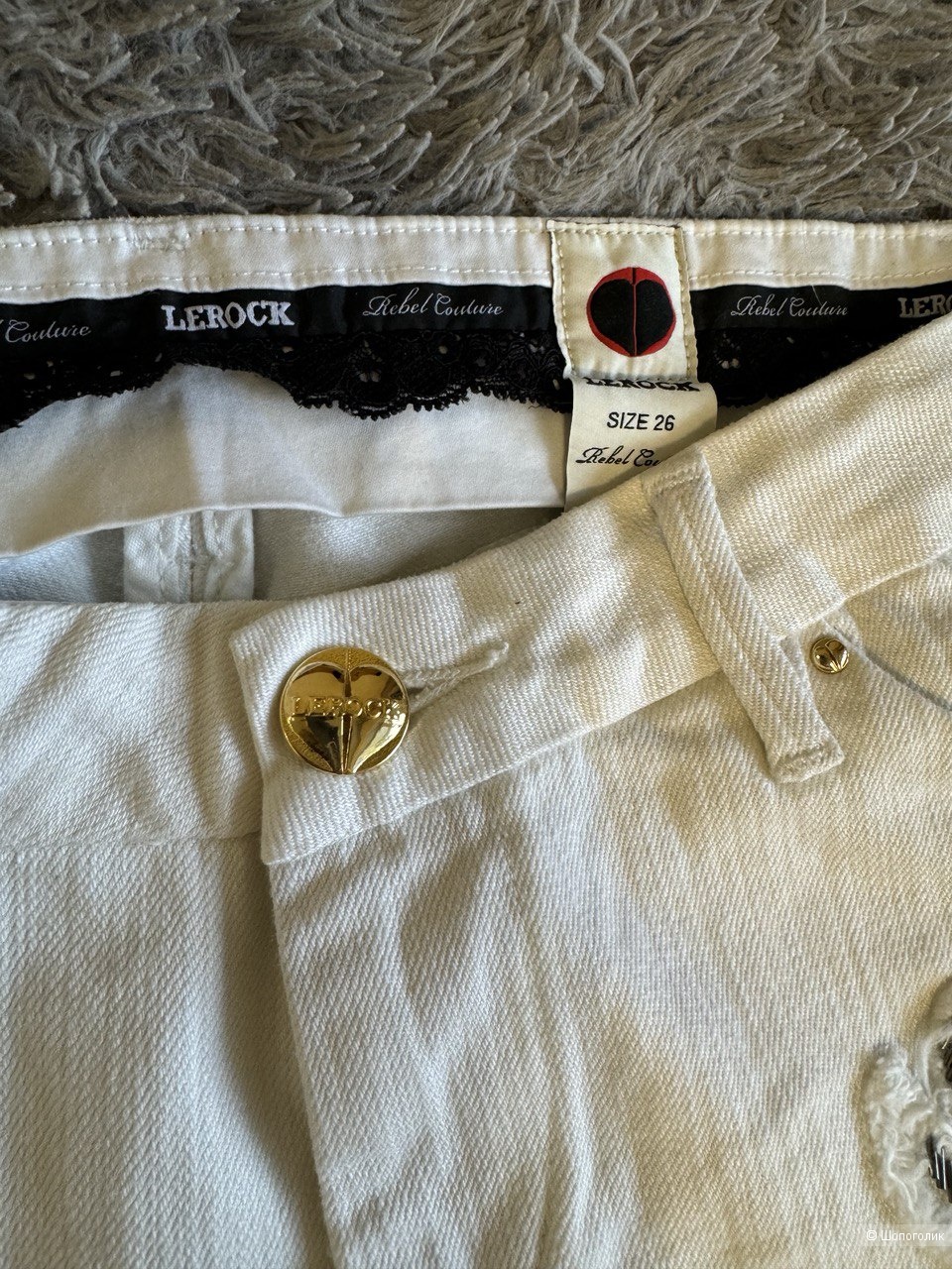 Белые джинсы-скини с пайетками, Lerock, 40-42 р