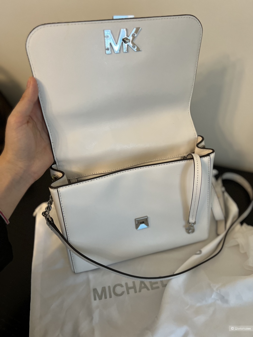 Michael Kors сумка, оригинал, натуральная кожа, белая, размер медиум