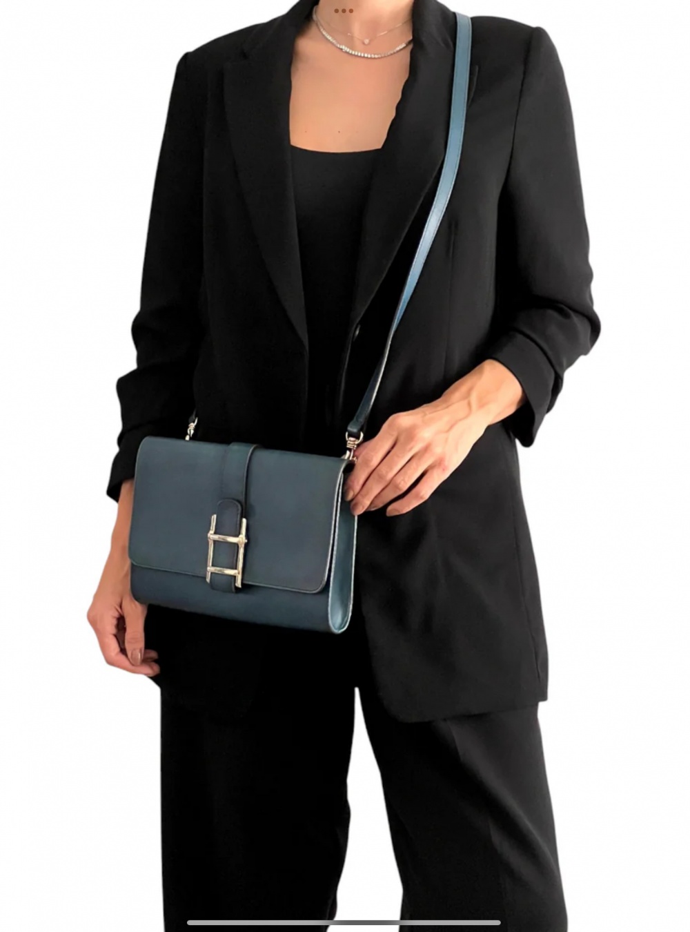 Massimo dutti клатч темно бирюзовый кожаный