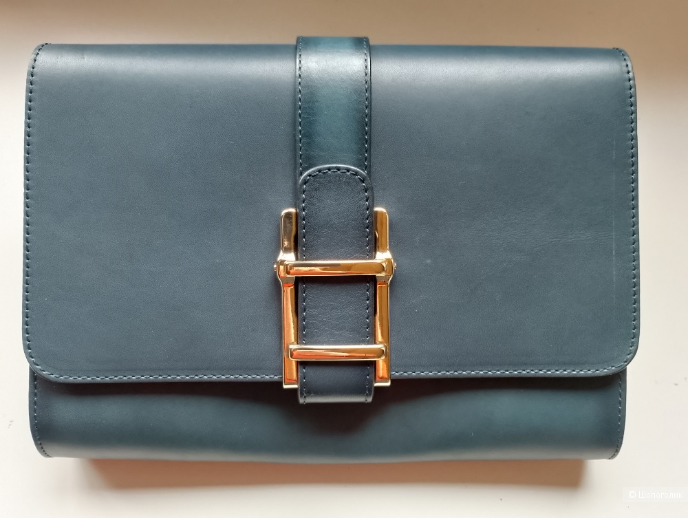 Massimo dutti клатч темно бирюзовый кожаный
