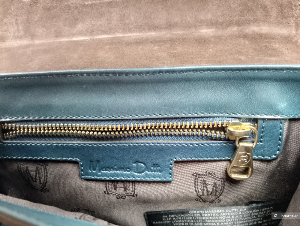 Massimo dutti клатч темно бирюзовый кожаный