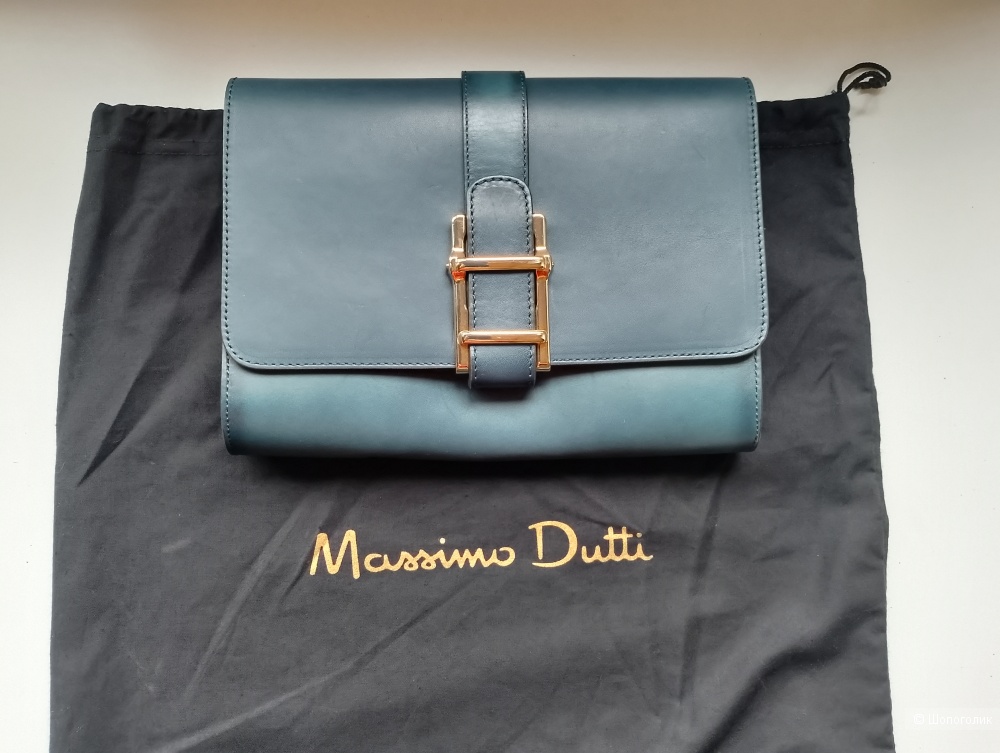 Massimo dutti клатч темно бирюзовый кожаный