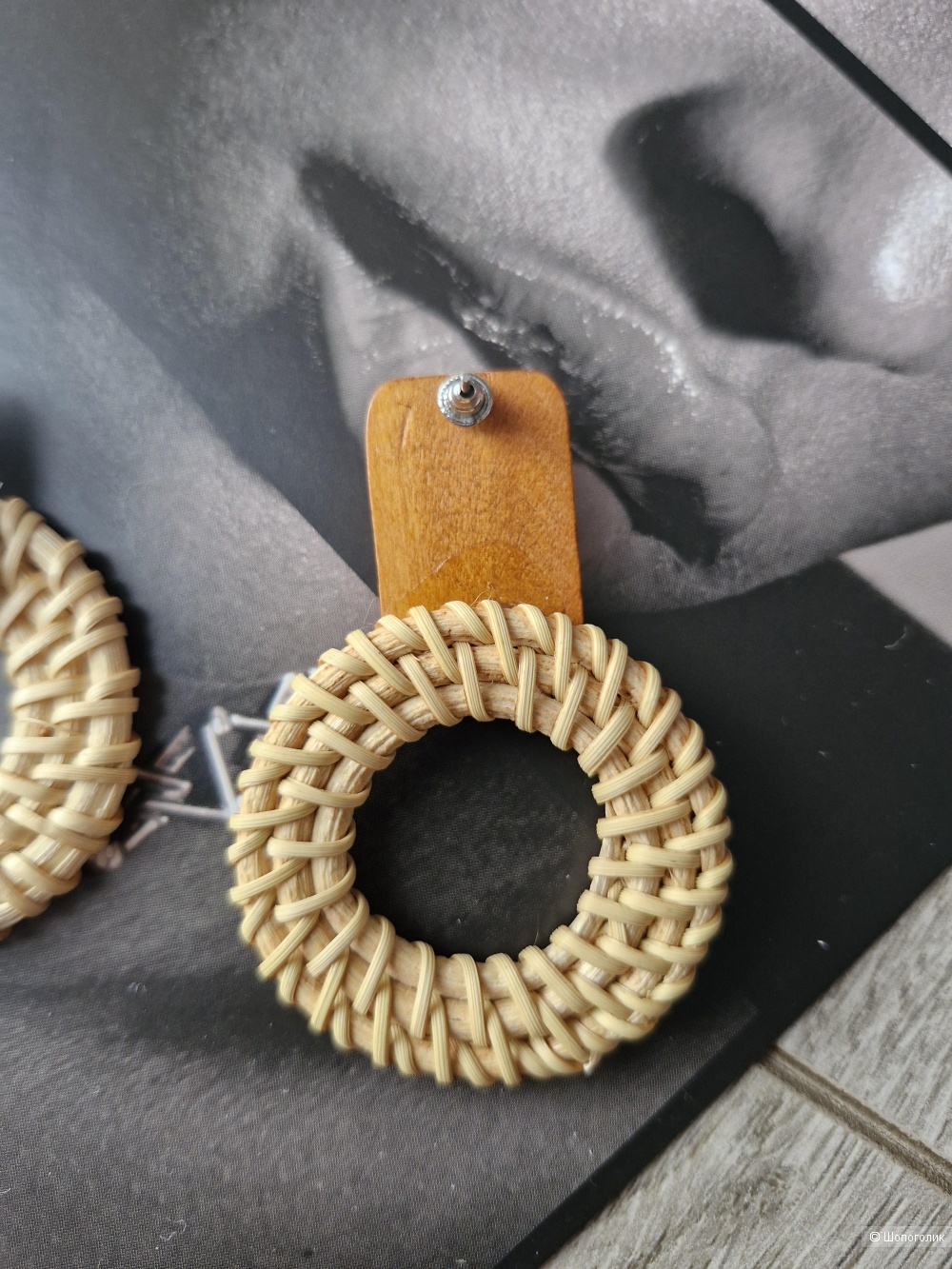 Серьги из соломы и дерева, no name
