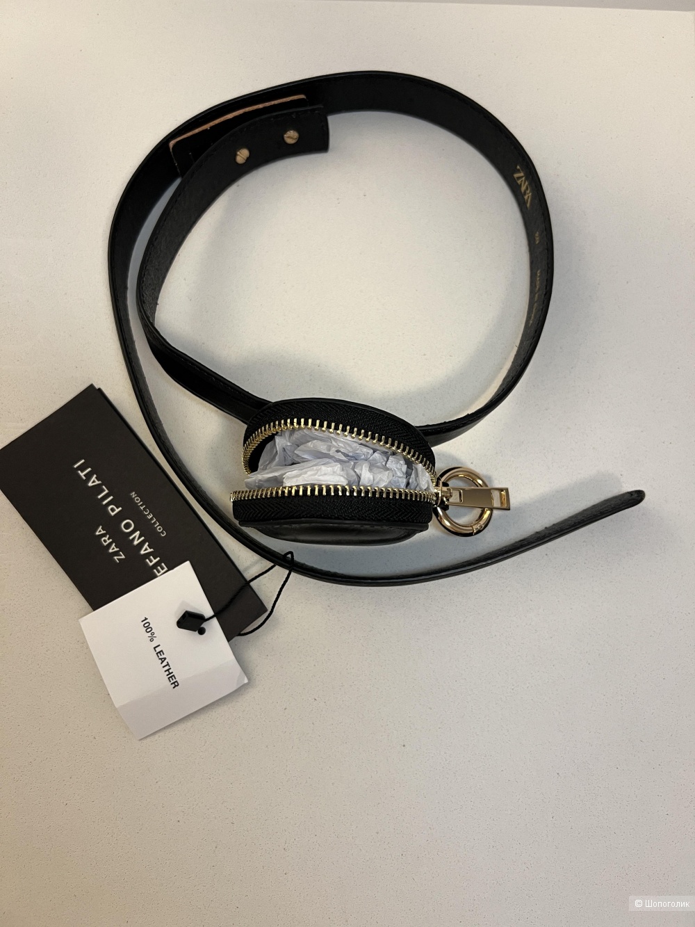 Ремень Zara кожаный с кошельком, 80см