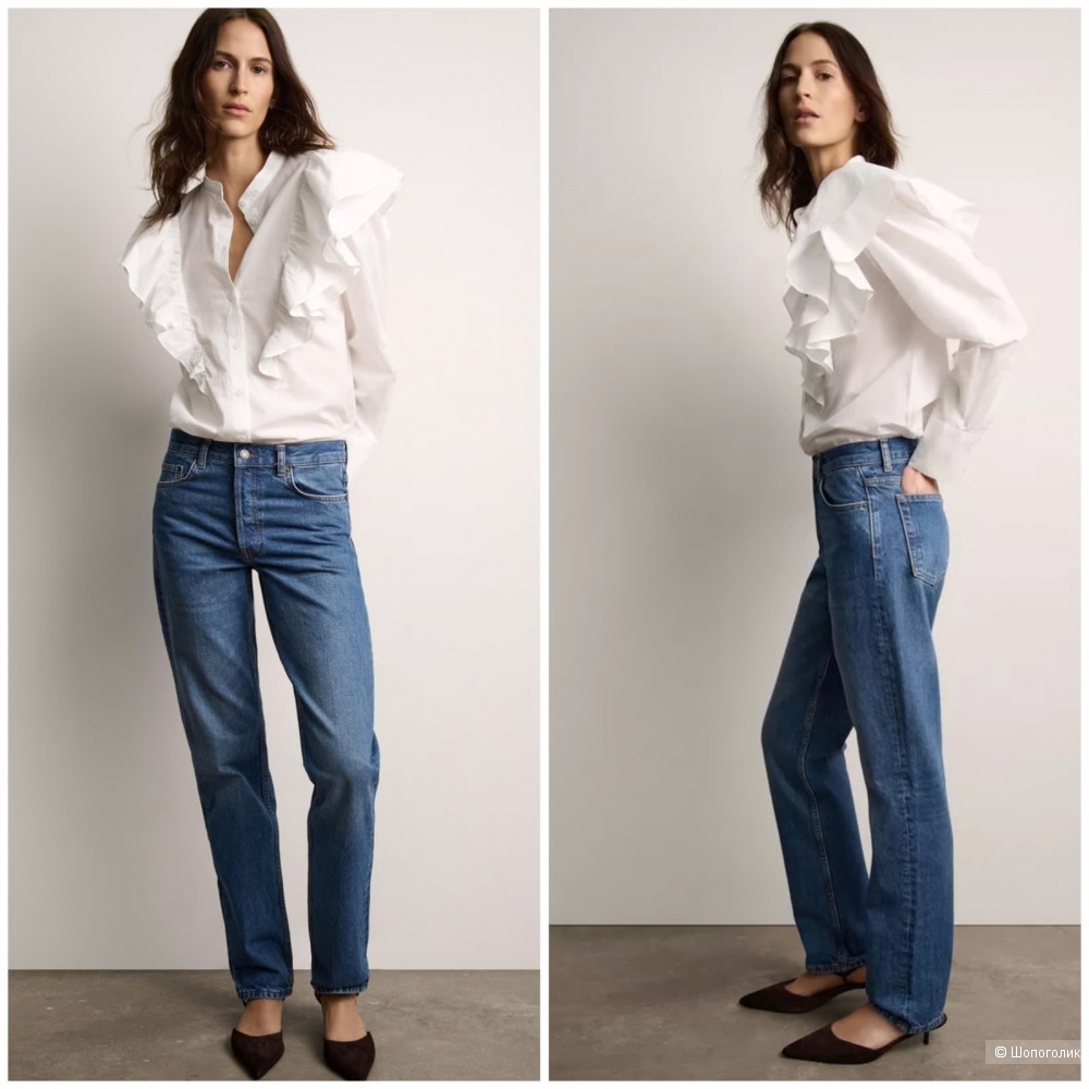 Джинсы Zara новые прямые голубые, 48