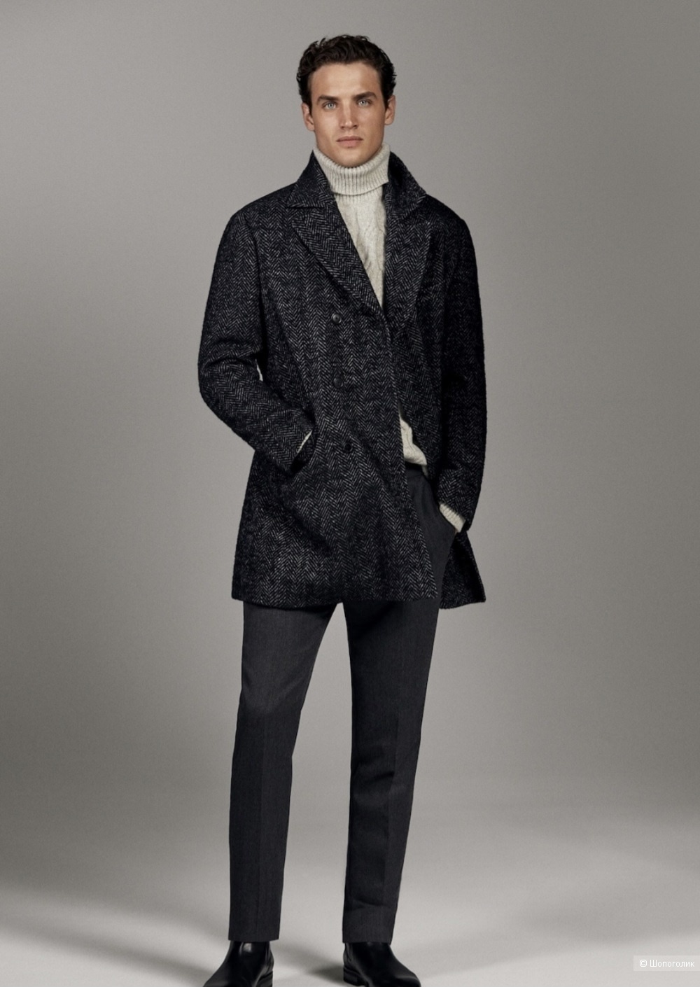 Massimo dutti мужское шерстяное пальто размер 50