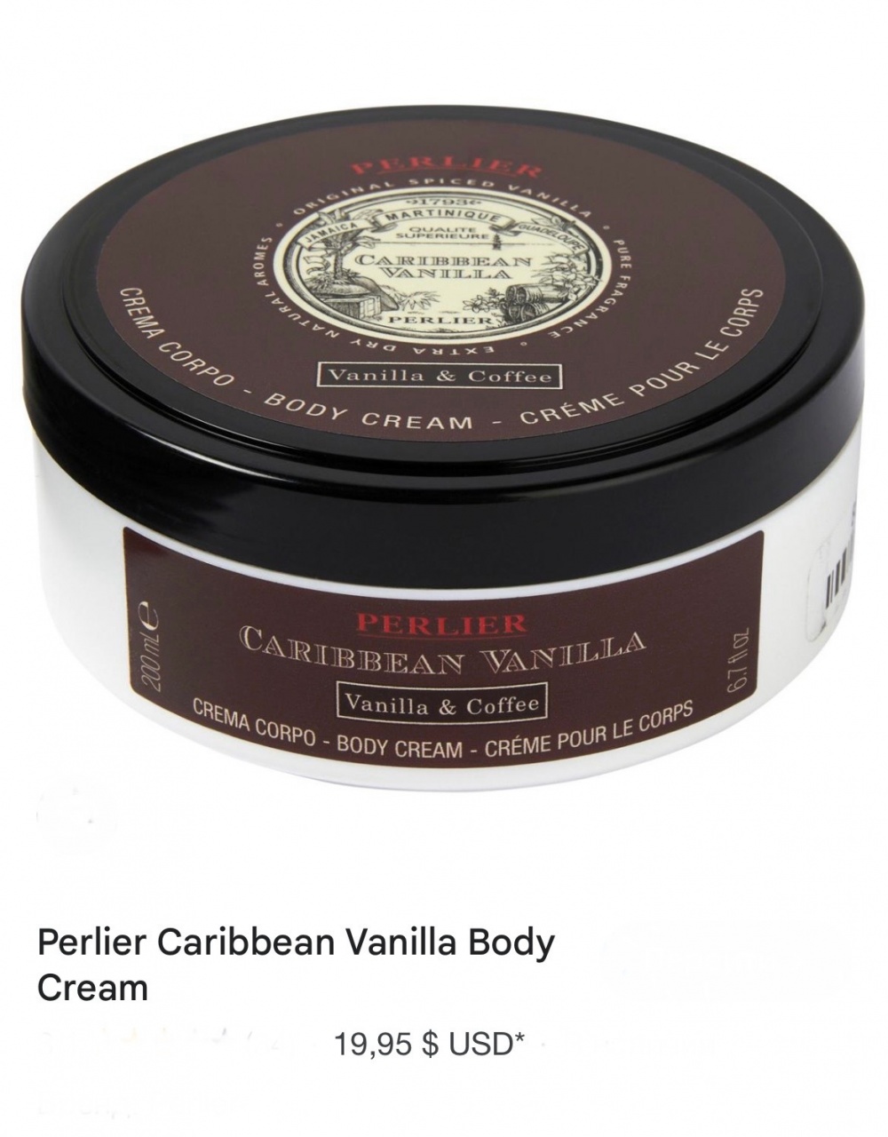 Масло для тела Caribbean Vanilla PERLIER. IT 200 ml
