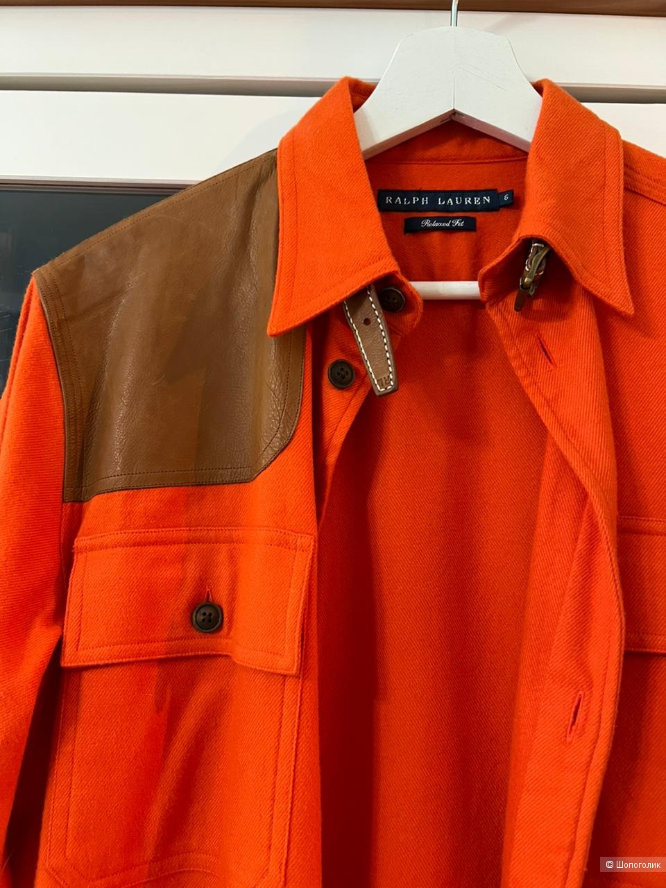 Рубашка Ralph Lauren с кожаными вставками, р-р 6 американский (44 - 46)
