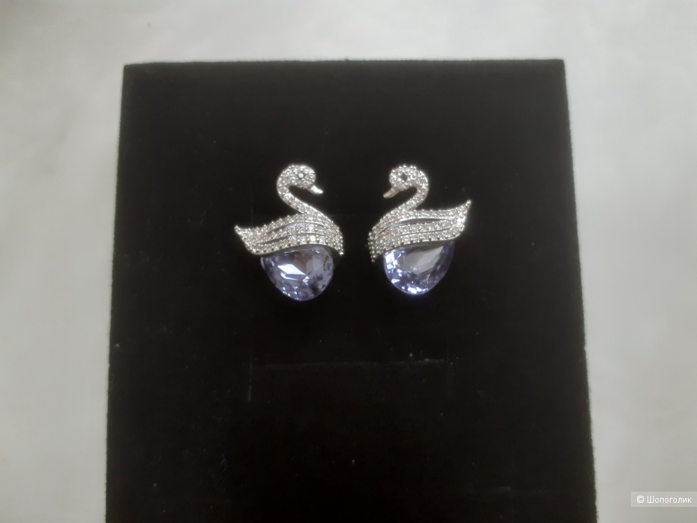 Серьги лебеди с кристаллами, one size, Swarovski
