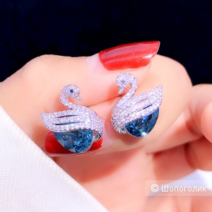 Серьги лебеди с кристаллами, one size, Swarovski