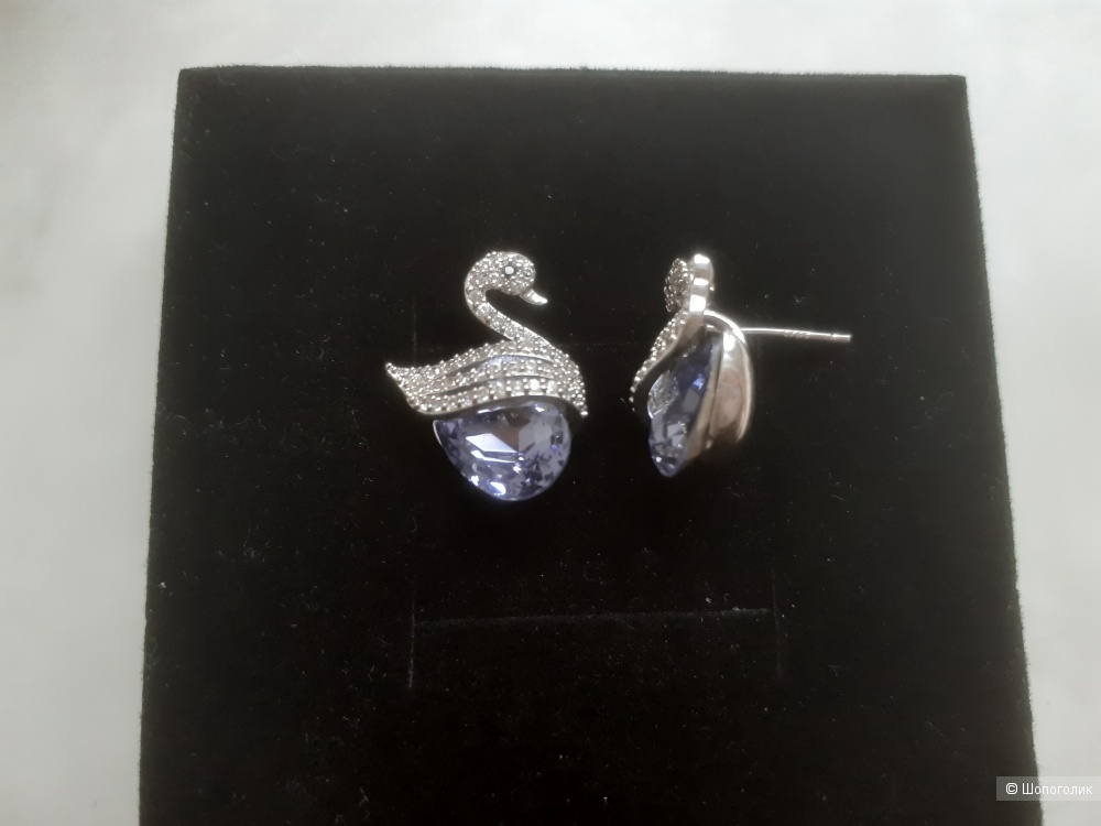Серьги лебеди с кристаллами, one size, Swarovski