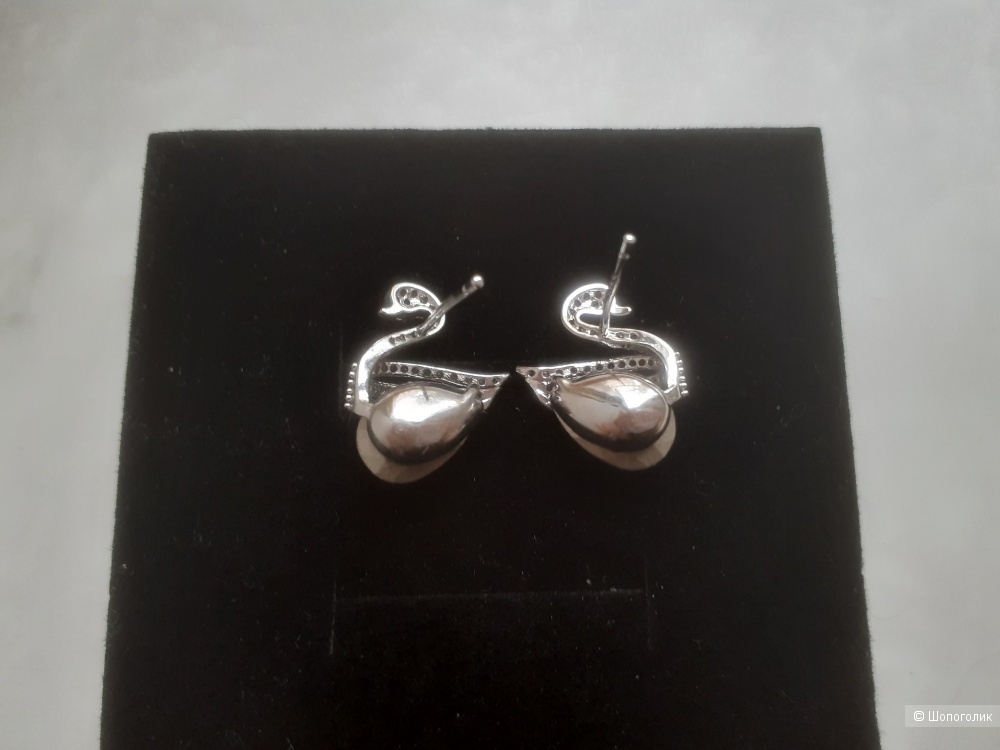 Серьги лебеди с кристаллами, one size, Swarovski