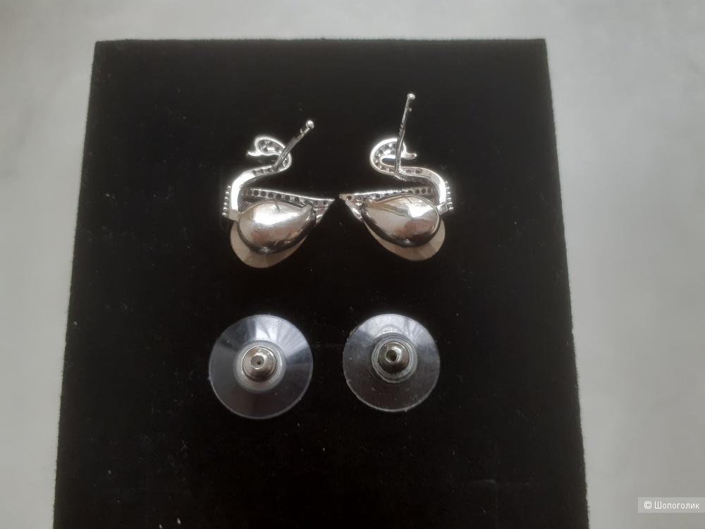 Серьги лебеди с кристаллами, one size, Swarovski