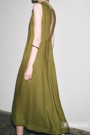 Платье льняное Zara хаки, М