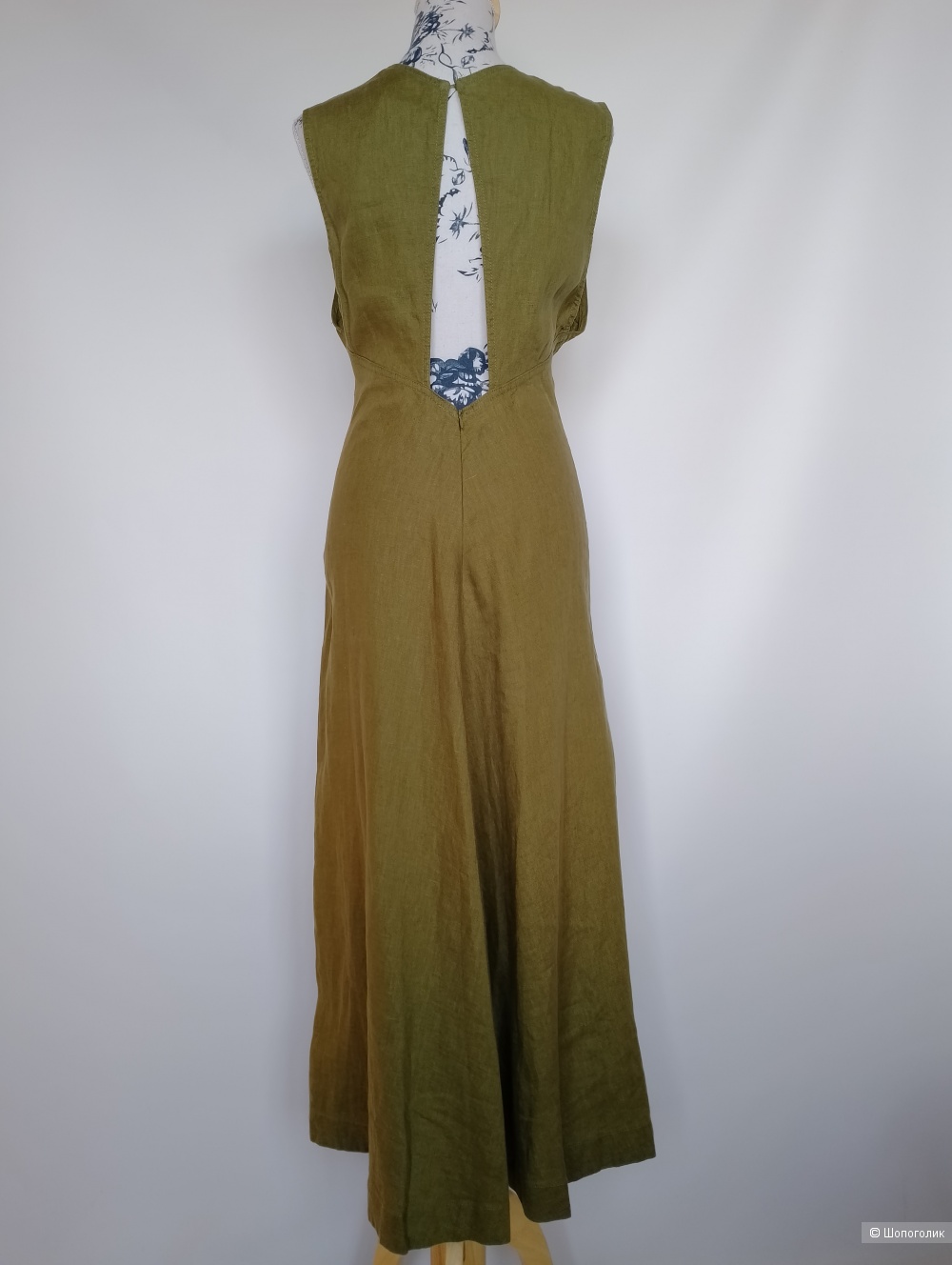 Платье льняное Zara хаки, М