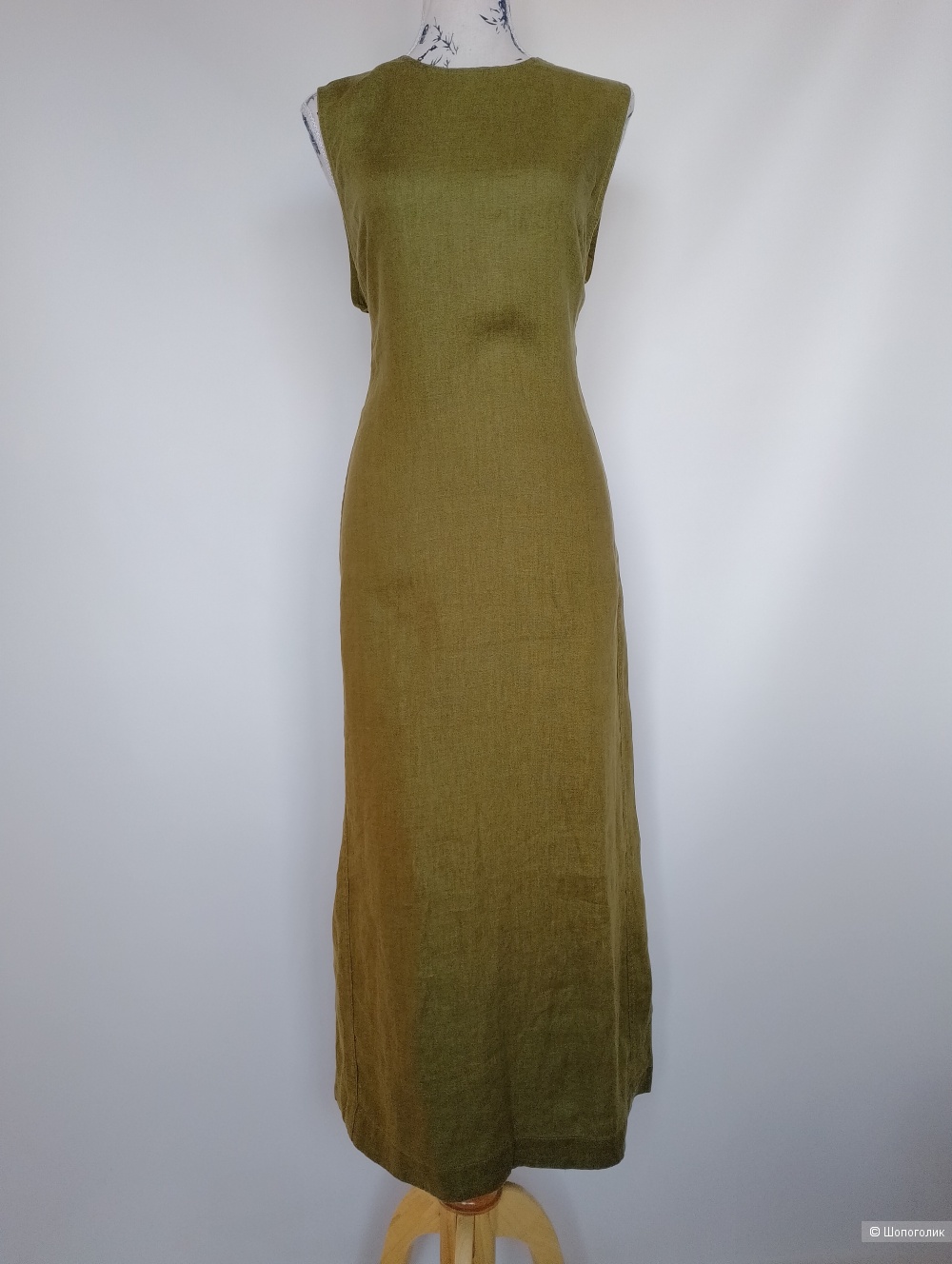 Платье льняное Zara хаки, М