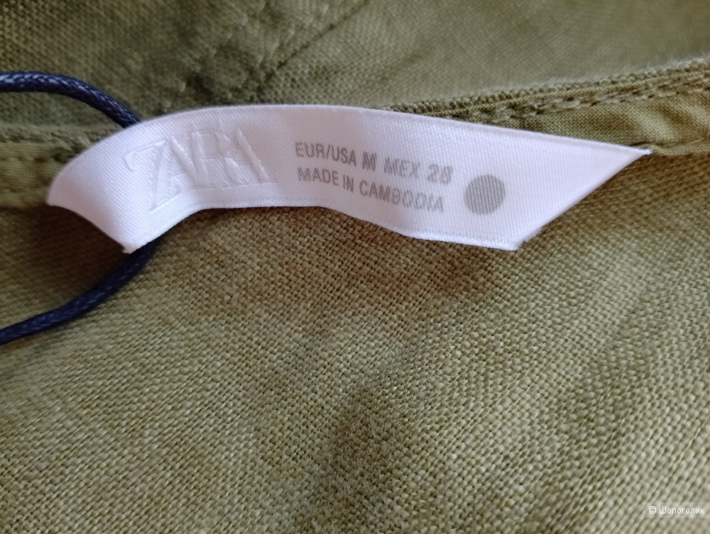 Платье льняное Zara хаки, М