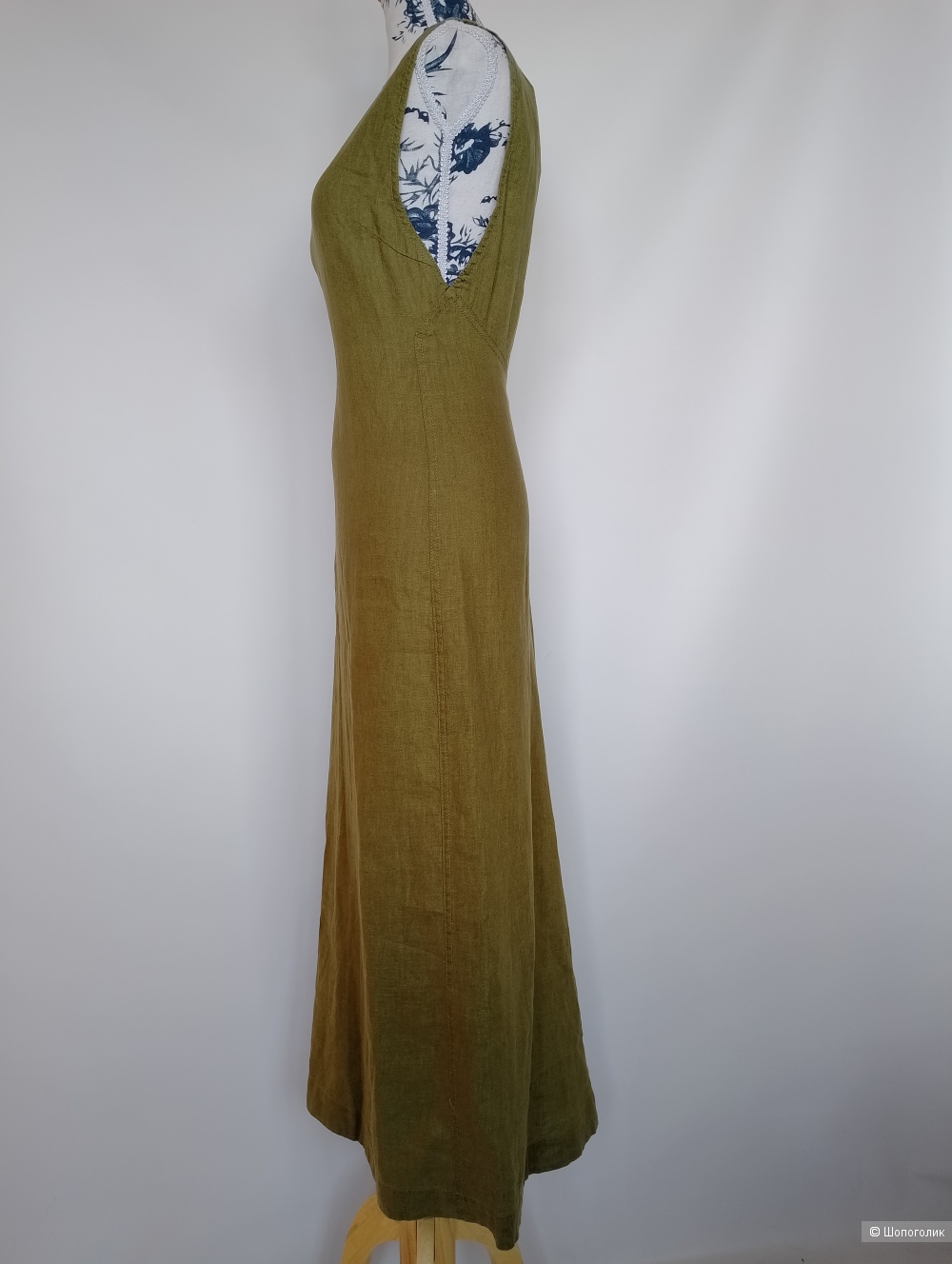 Платье льняное Zara хаки, М