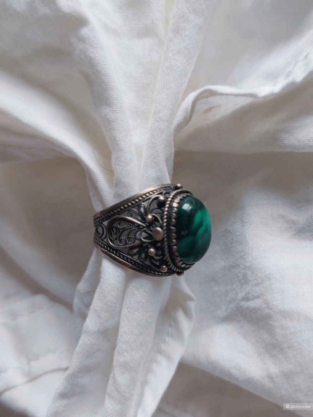 Кольцо - перстень с малахитом