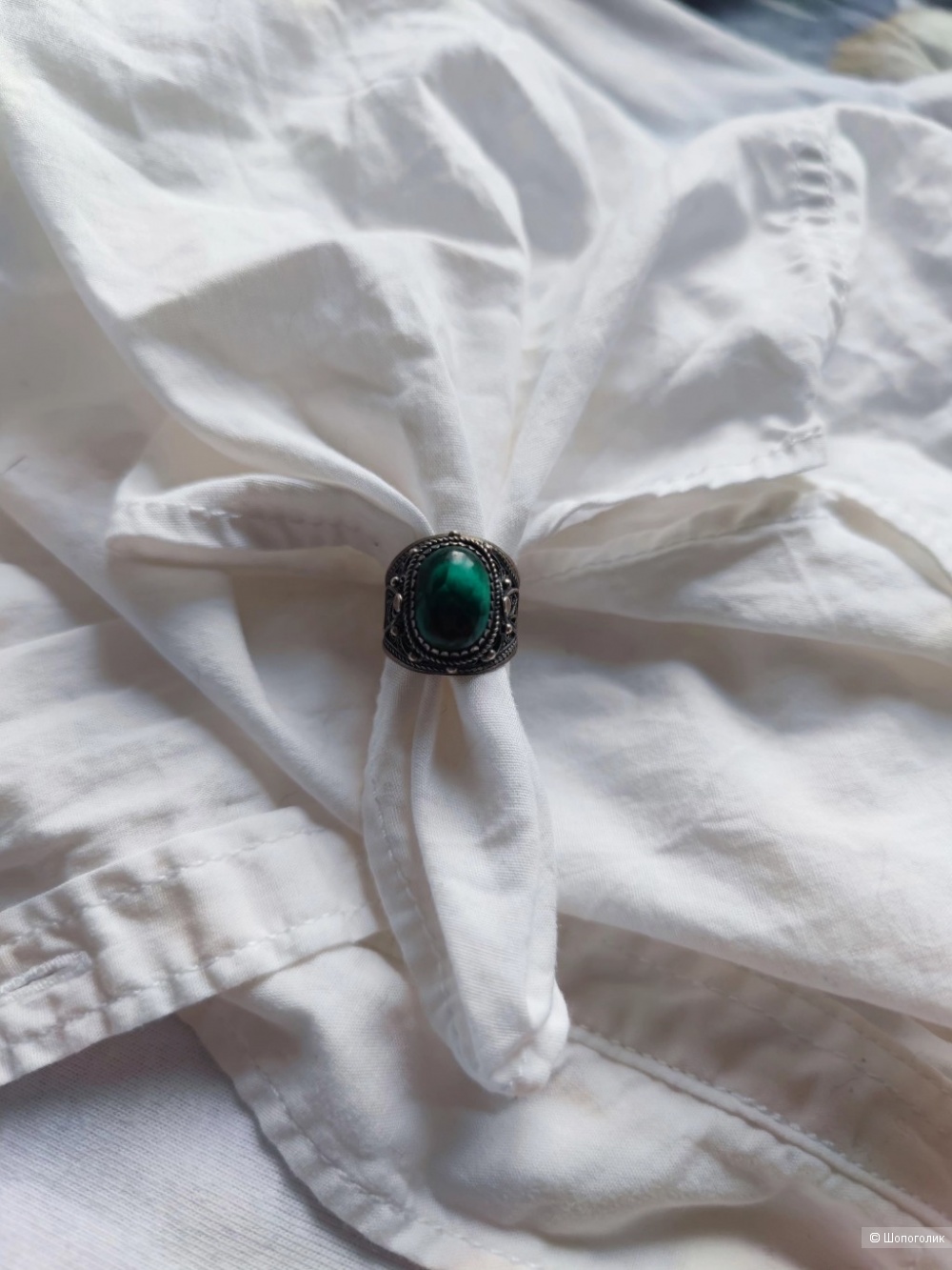 Кольцо - перстень с малахитом