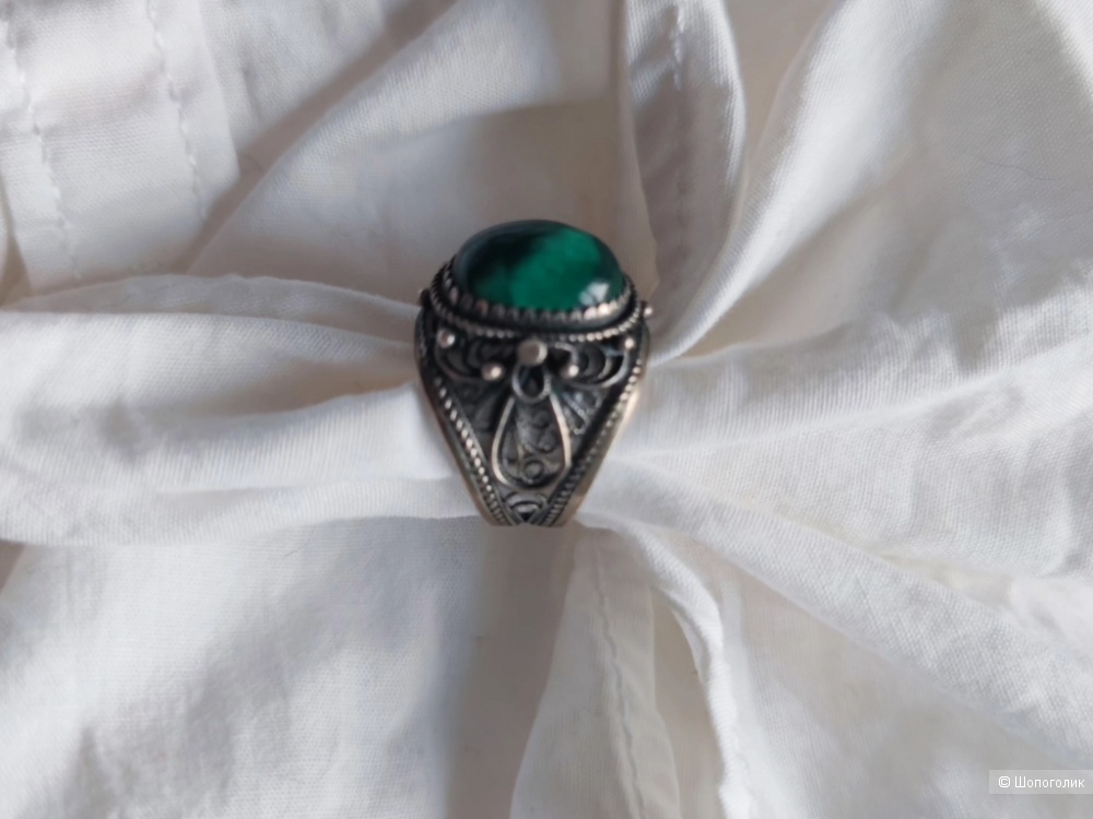 Кольцо - перстень с малахитом