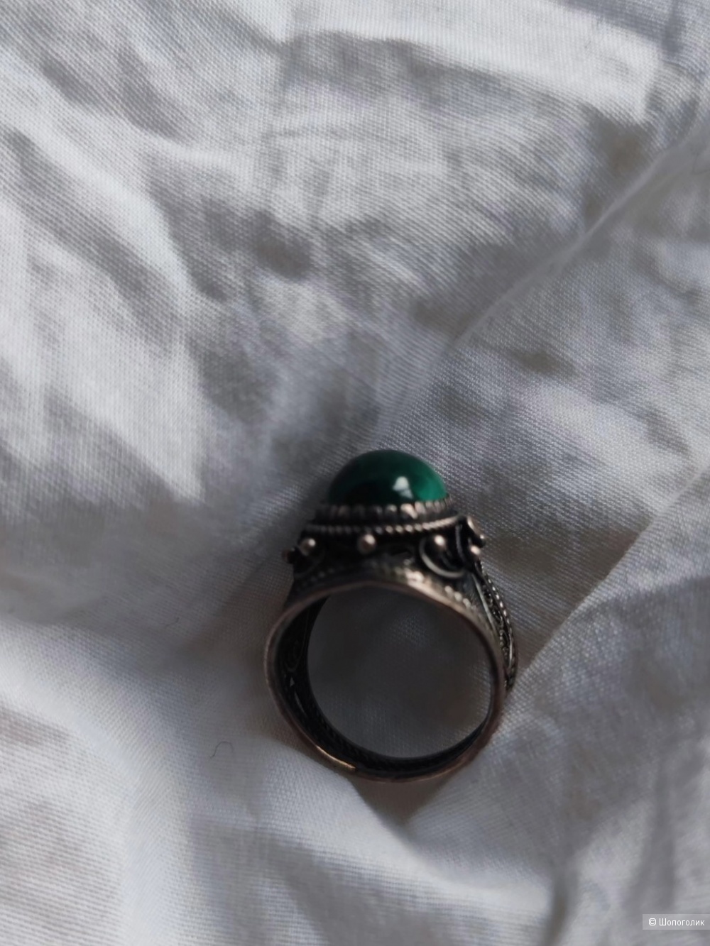 Кольцо - перстень с малахитом