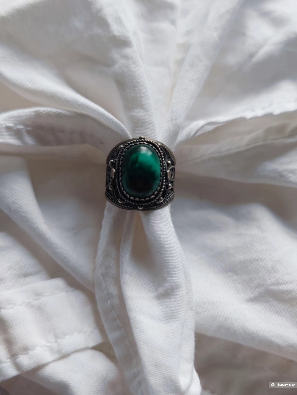 Кольцо - перстень с малахитом