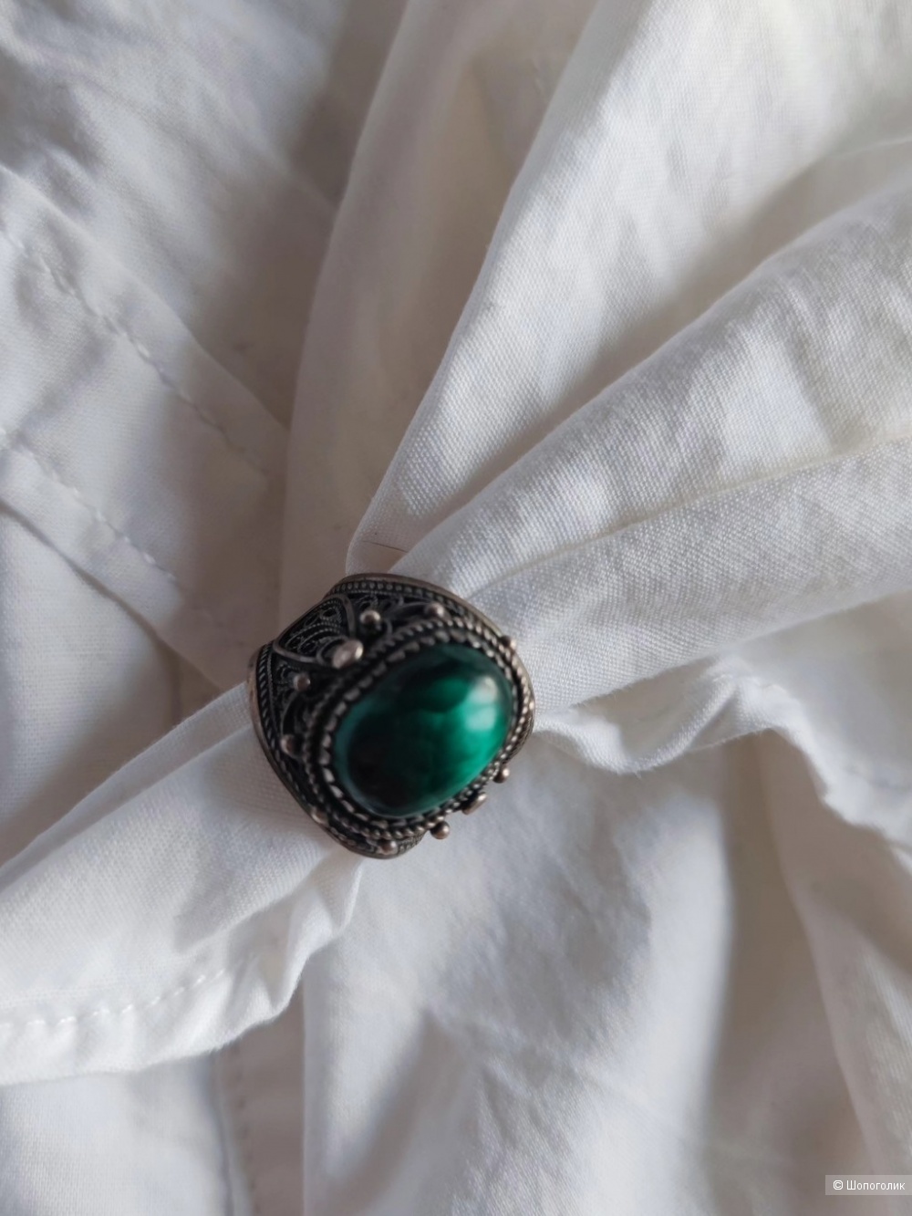 Кольцо - перстень с малахитом