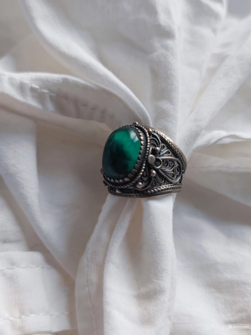 Кольцо - перстень с малахитом