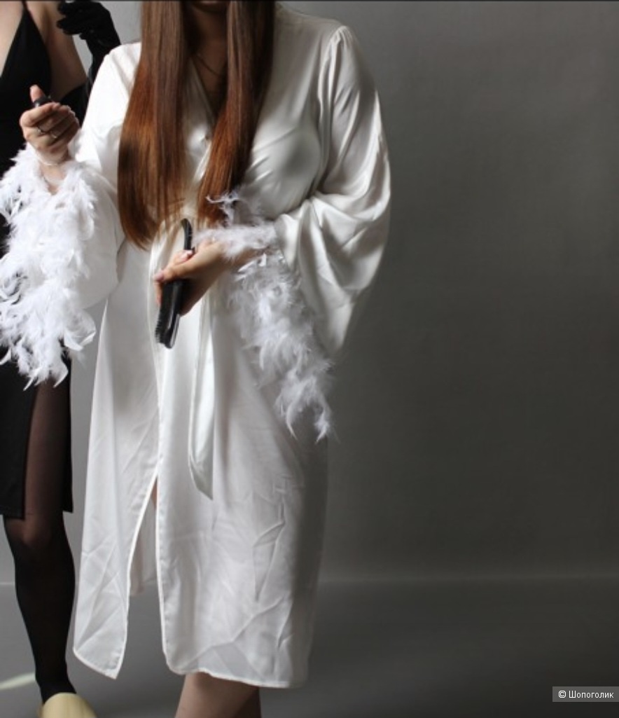 Халат с перьями L