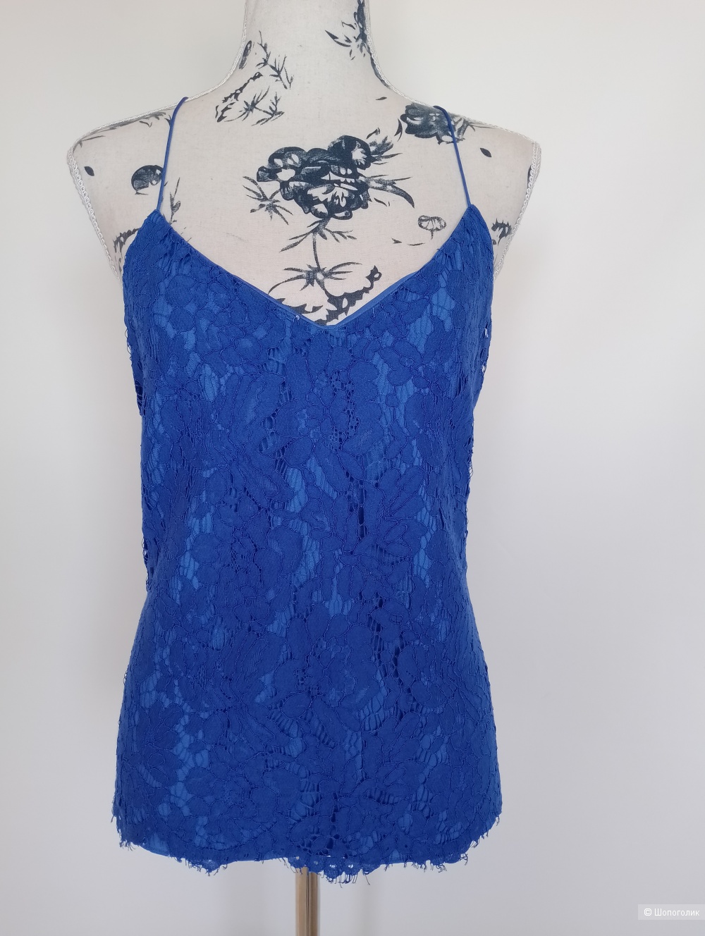 Топ кружевной синий J Crew на бретелях, 4