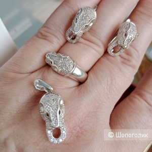 Серебряный комплект голова пантеры 925 проба