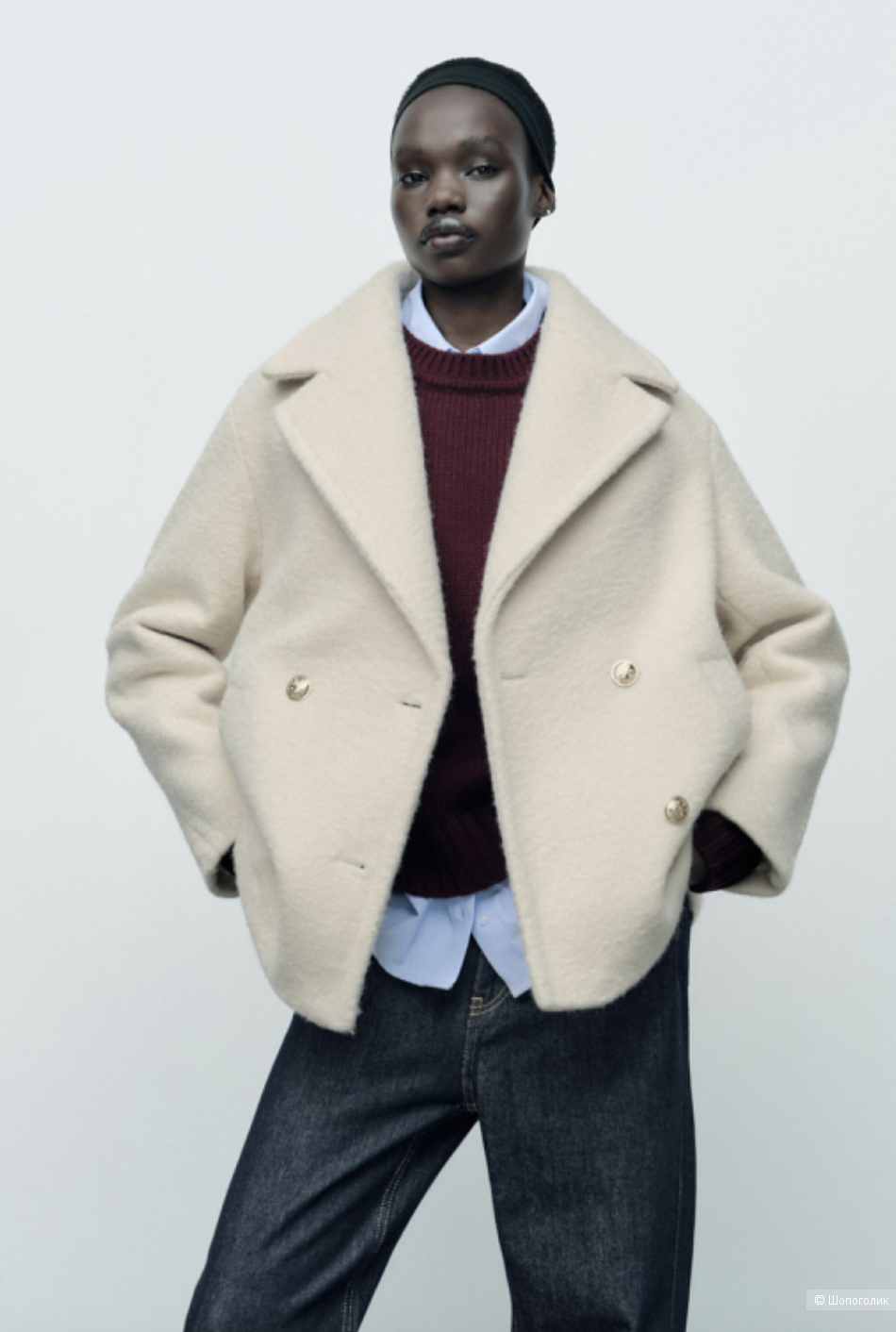 Двубортное пальто букле Zara XL