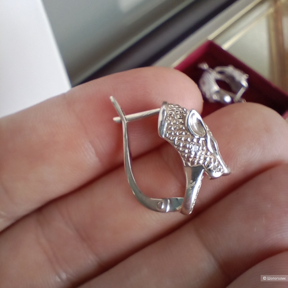 Серебряный комплект голова пантеры 925 проба