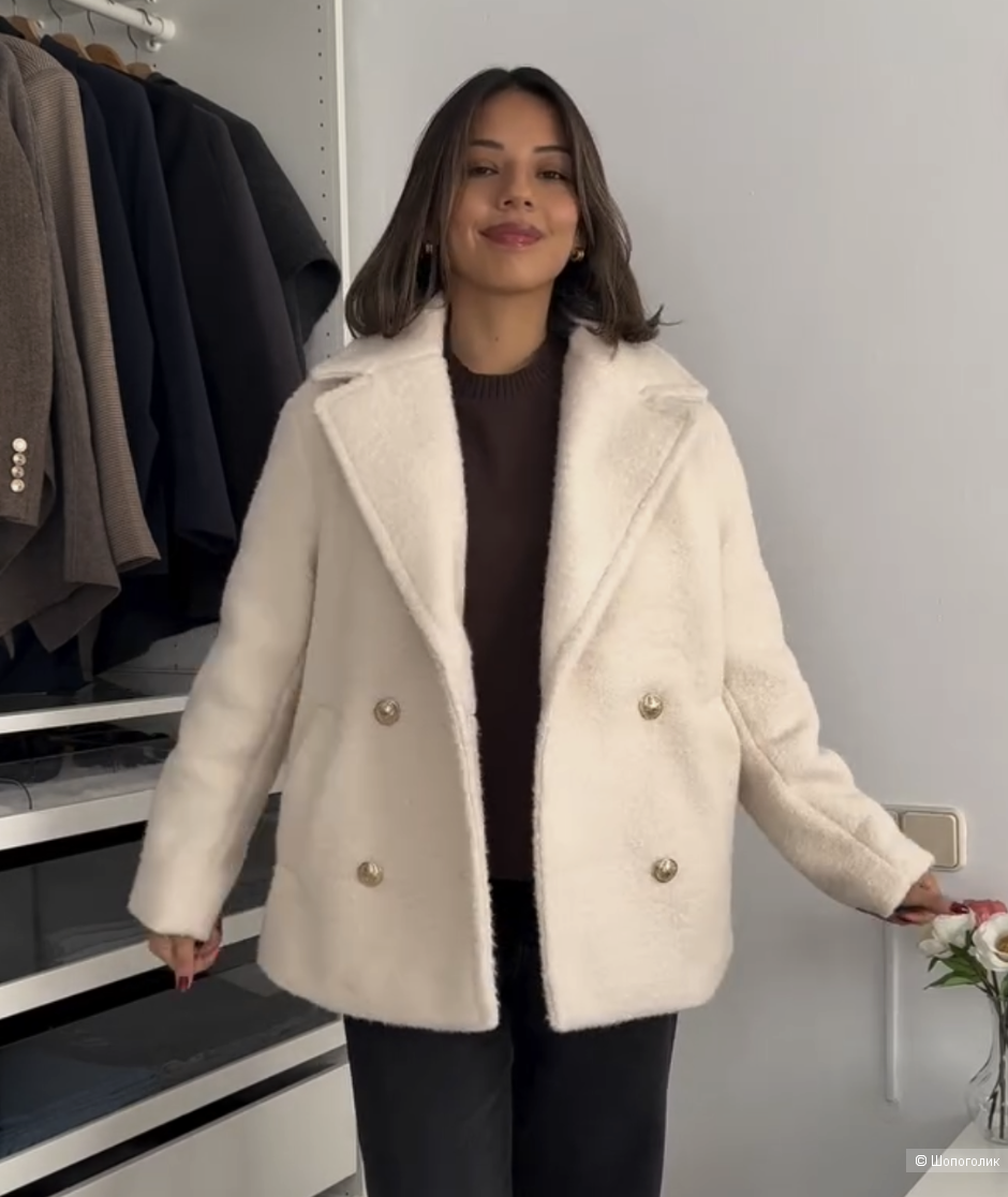 Двубортное пальто букле Zara XL