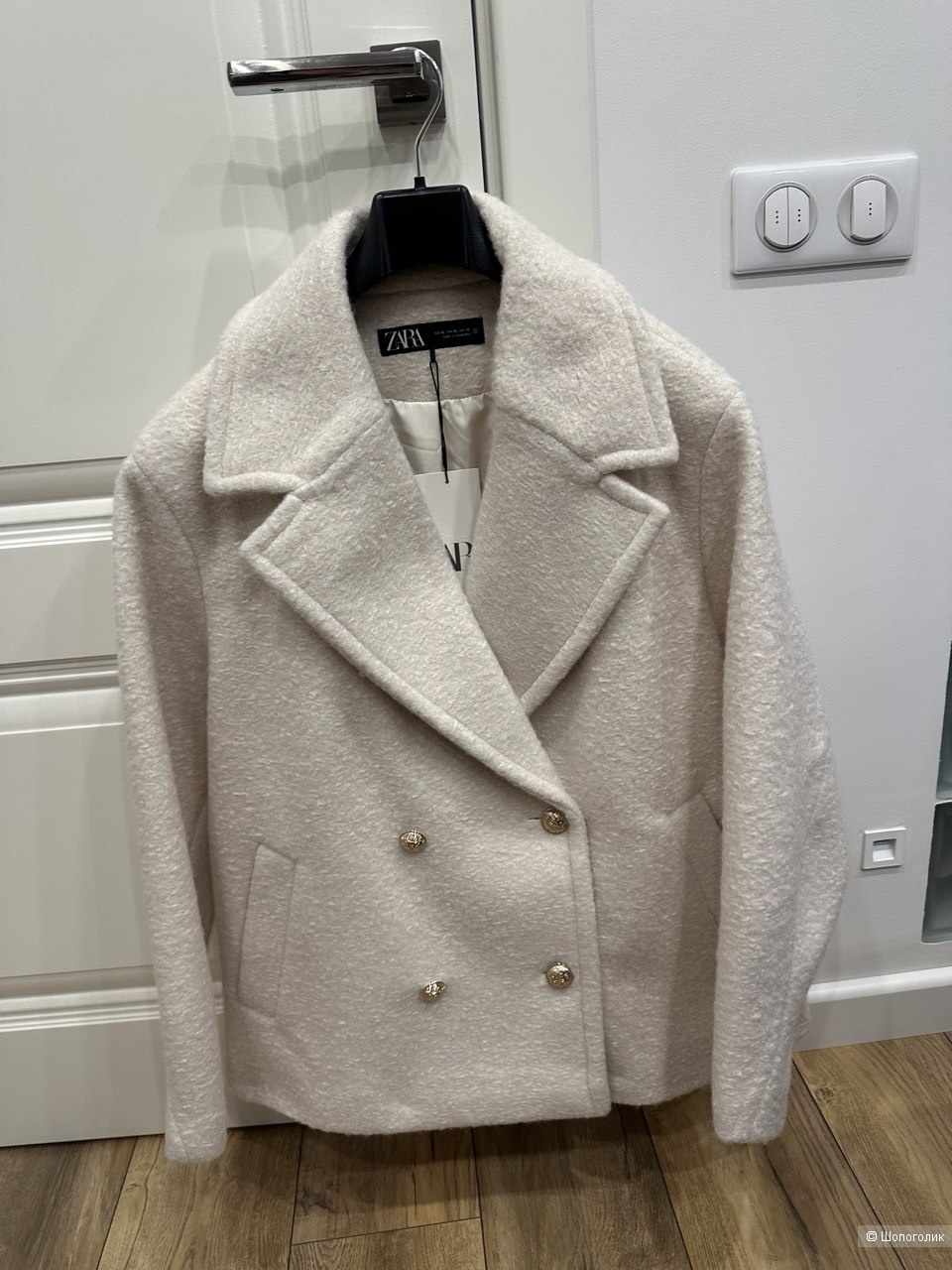 Двубортное пальто букле Zara XL