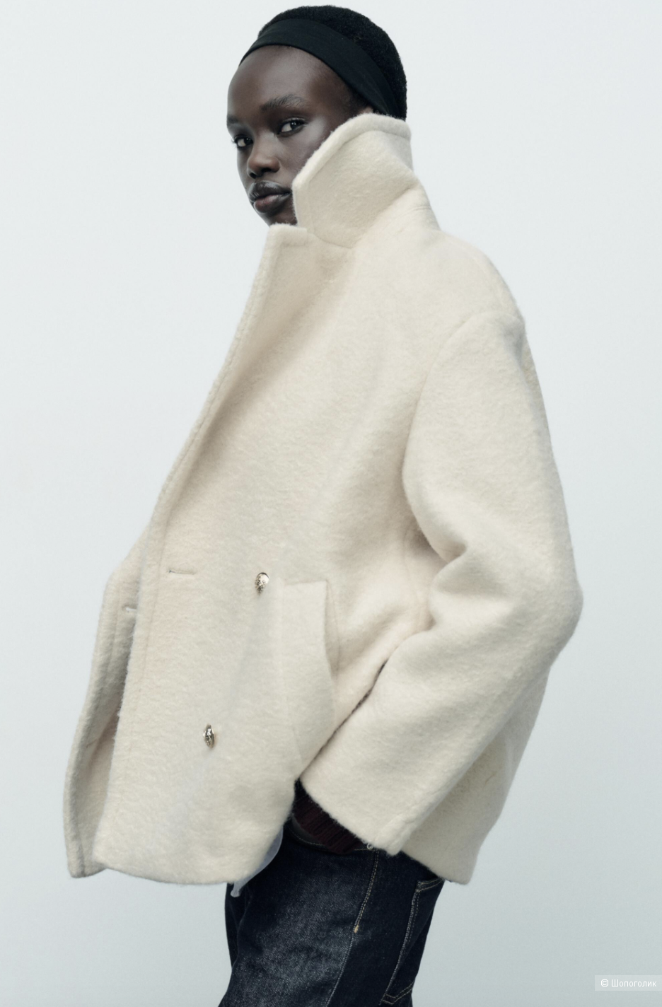 Двубортное пальто букле Zara XL