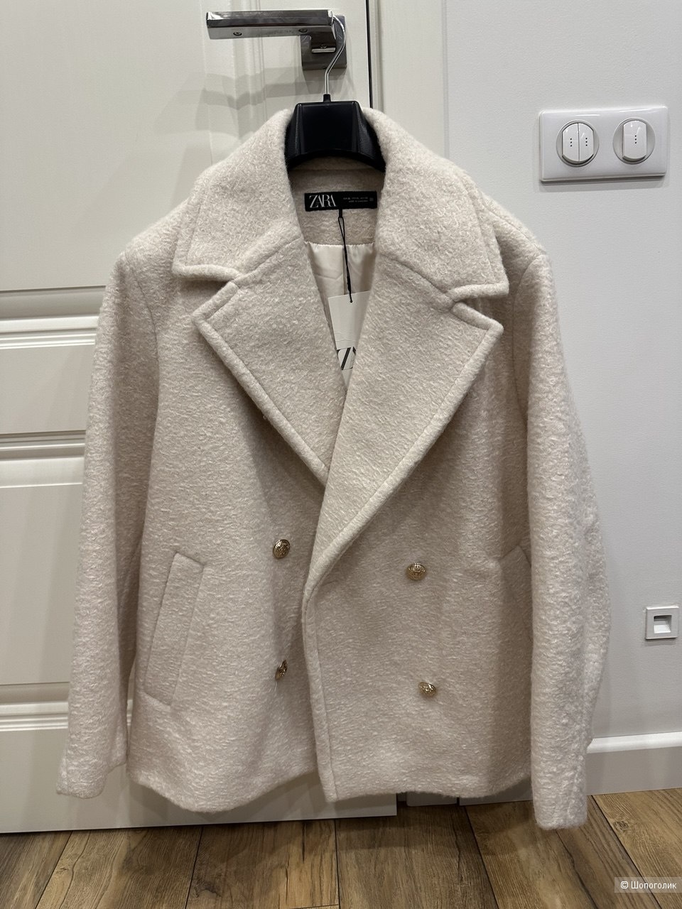 Двубортное пальто букле Zara XL