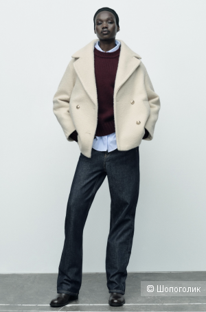 Двубортное пальто букле Zara XL