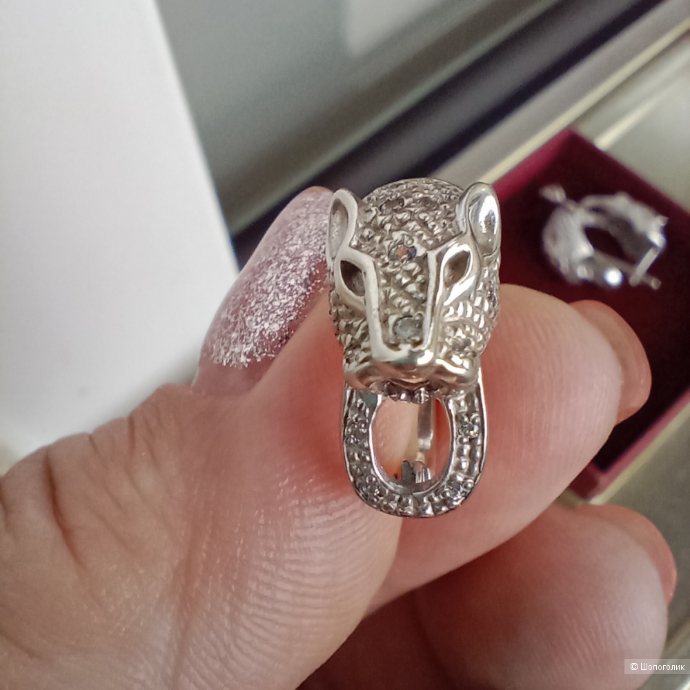 Серебряный комплект голова пантеры 925 проба