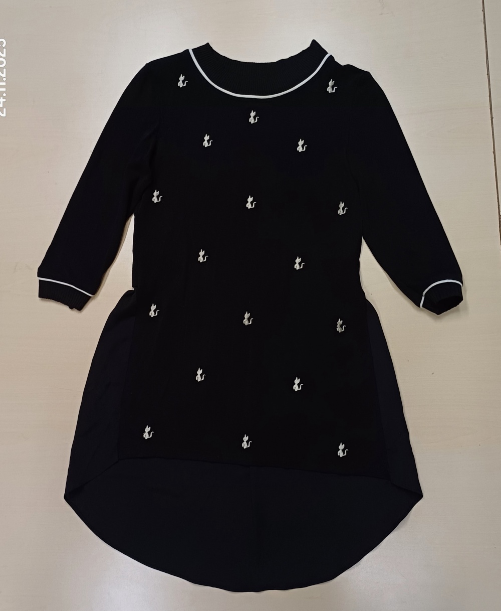 Удлинённый джемпер с вышитыми котиками, S, M