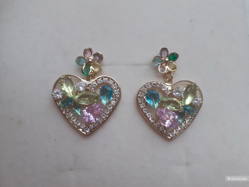 Серьги сердце с цирконами
