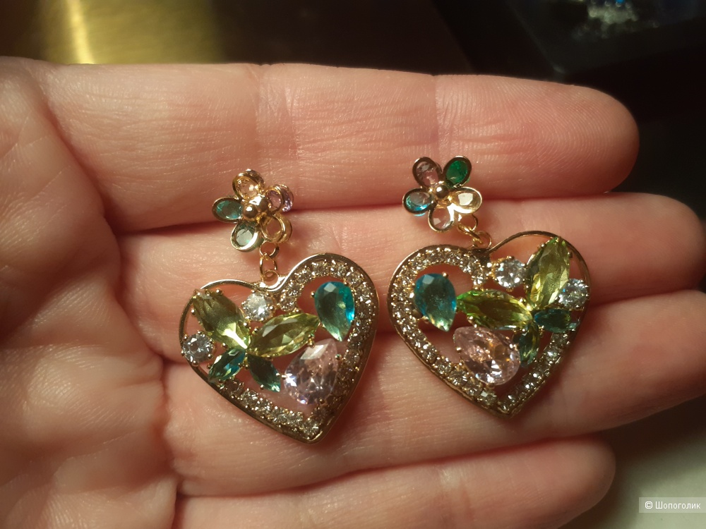 Серьги сердце с цирконами