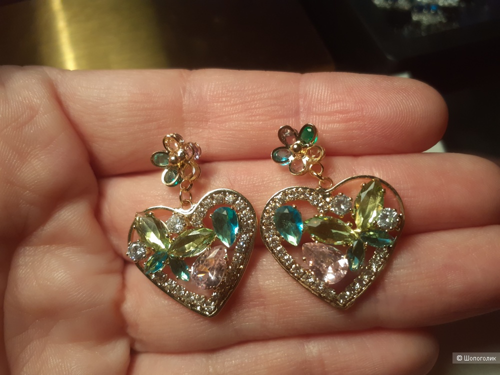 Серьги сердце с цирконами
