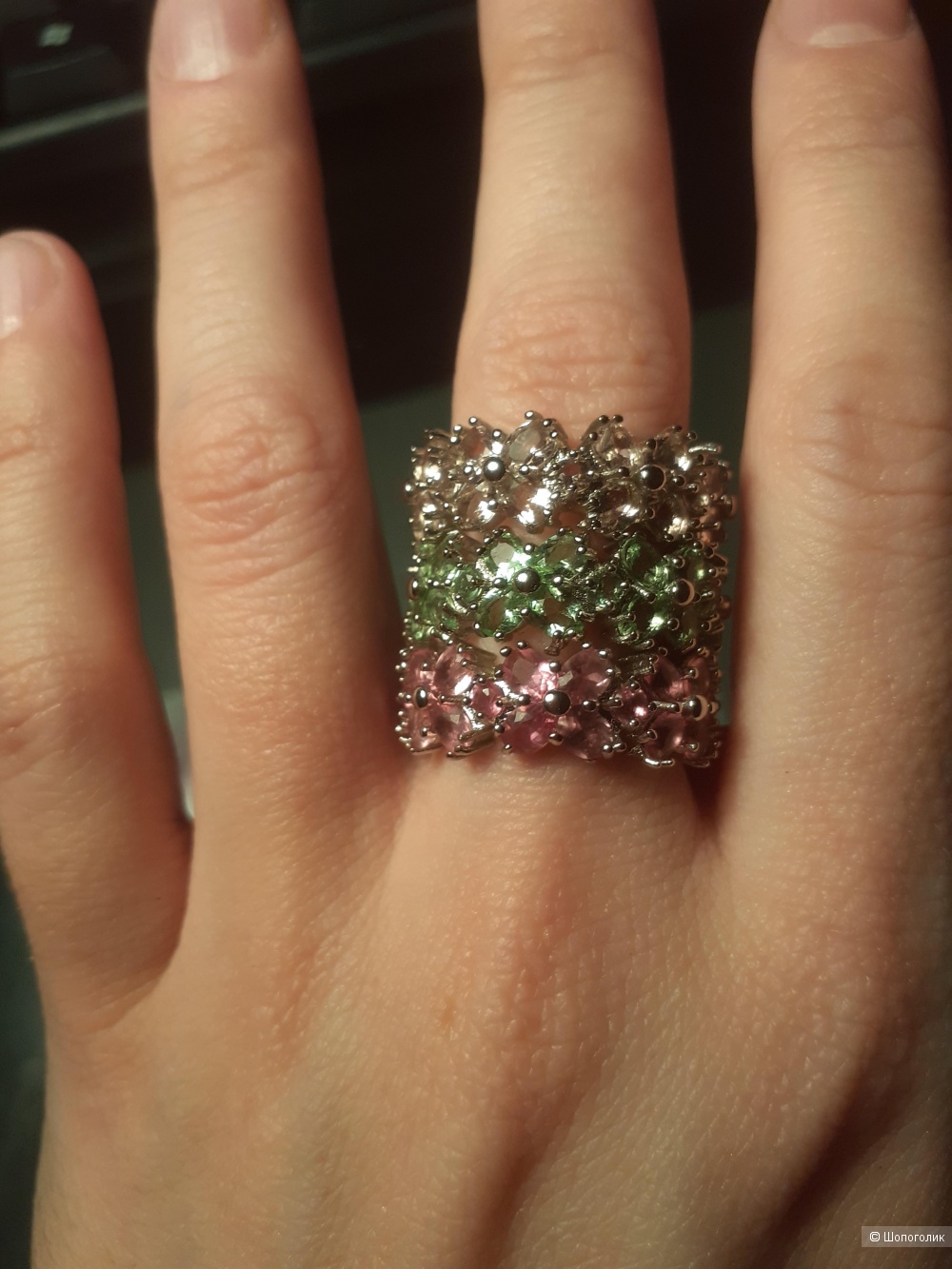 Набор колец с натуральными камнями, размер 17