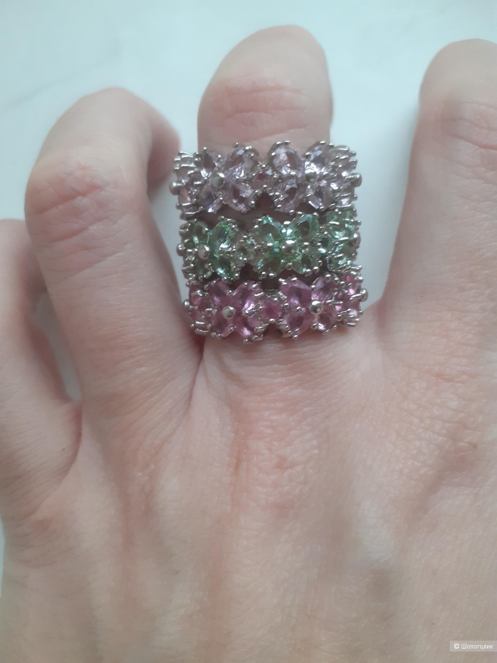 Набор колец с натуральными камнями, размер 17