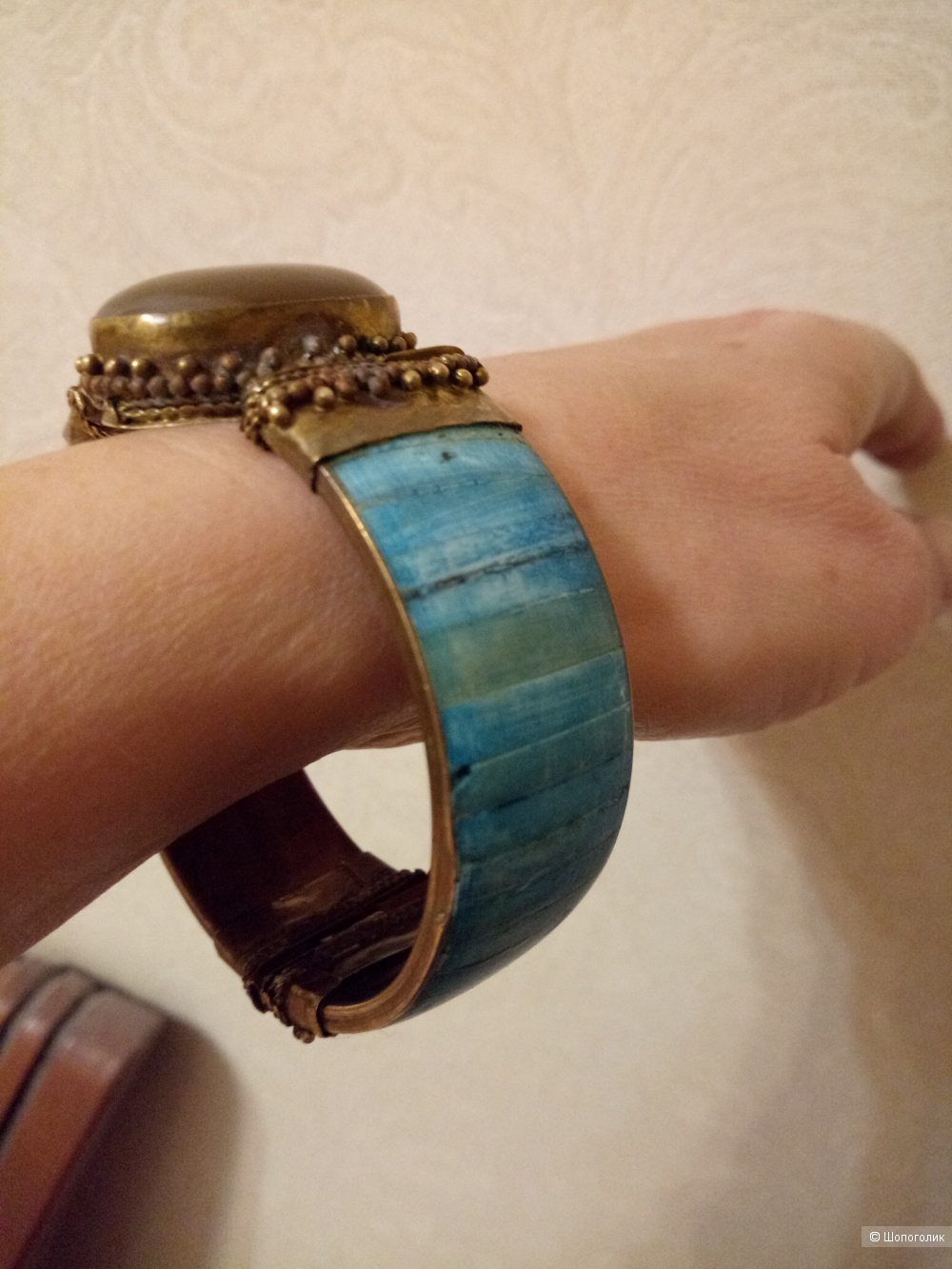 Винтажный браслет Старая Индия с агатом, диаметр 7 см