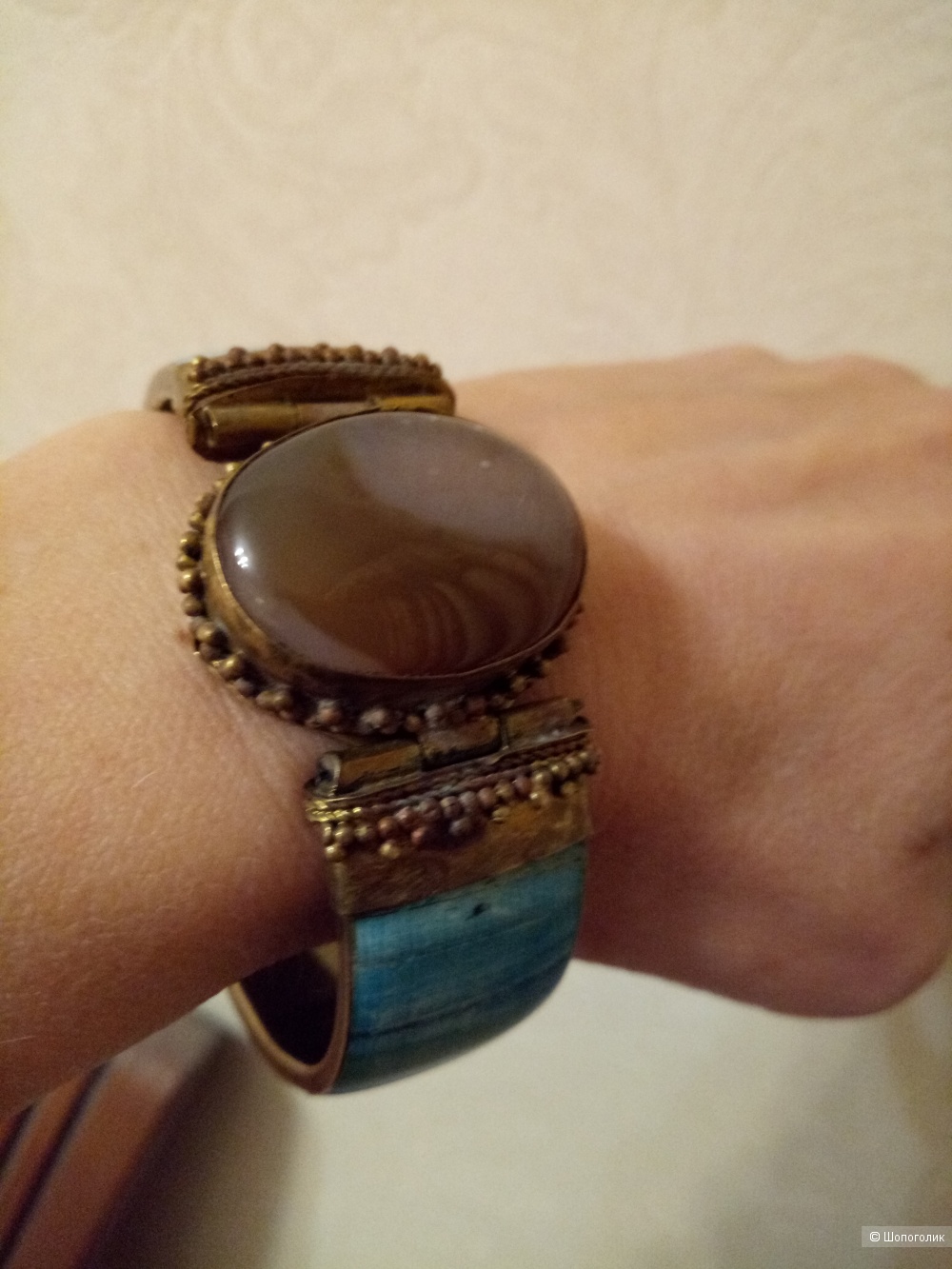 Винтажный браслет Старая Индия с агатом, диаметр 7 см